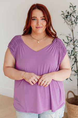 Ruched Cap Sleeve Top in Lavender