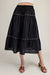 Black Tiered Lace Trim Midi Skirt