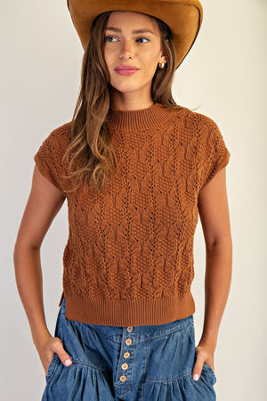 Cinnamon Cable Knit Mock Neck Sweater