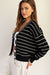 Black Textured Open Stitch Striped Knit Cardigan