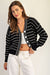 Black Textured Open Stitch Striped Knit Cardigan