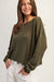 Olive Solid Boat Neck Dolman Sleeve Knit Sweater