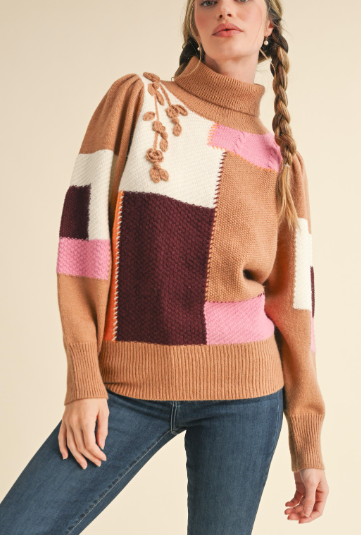 Colorblock Turtleneck Sweater