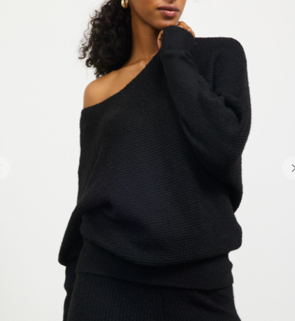 Black Ribbed Boat Neck Sweater