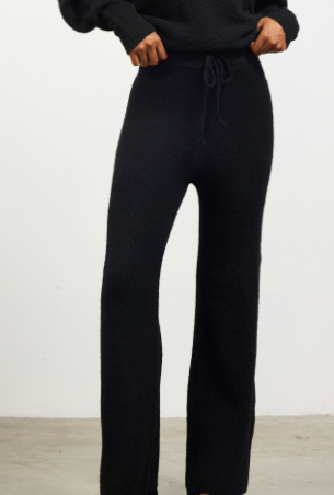 Black Ribbed Wide Leg Pants