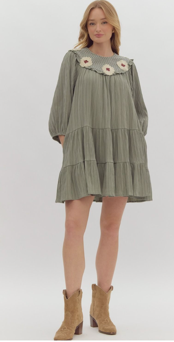 *FINAL SALE* Olive Smocked Floral Dress