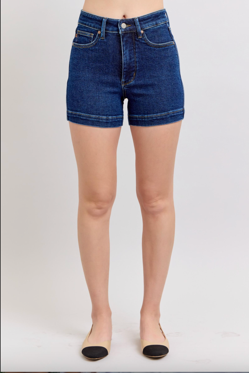 Dark Wash Tummy Control Denim Shorts