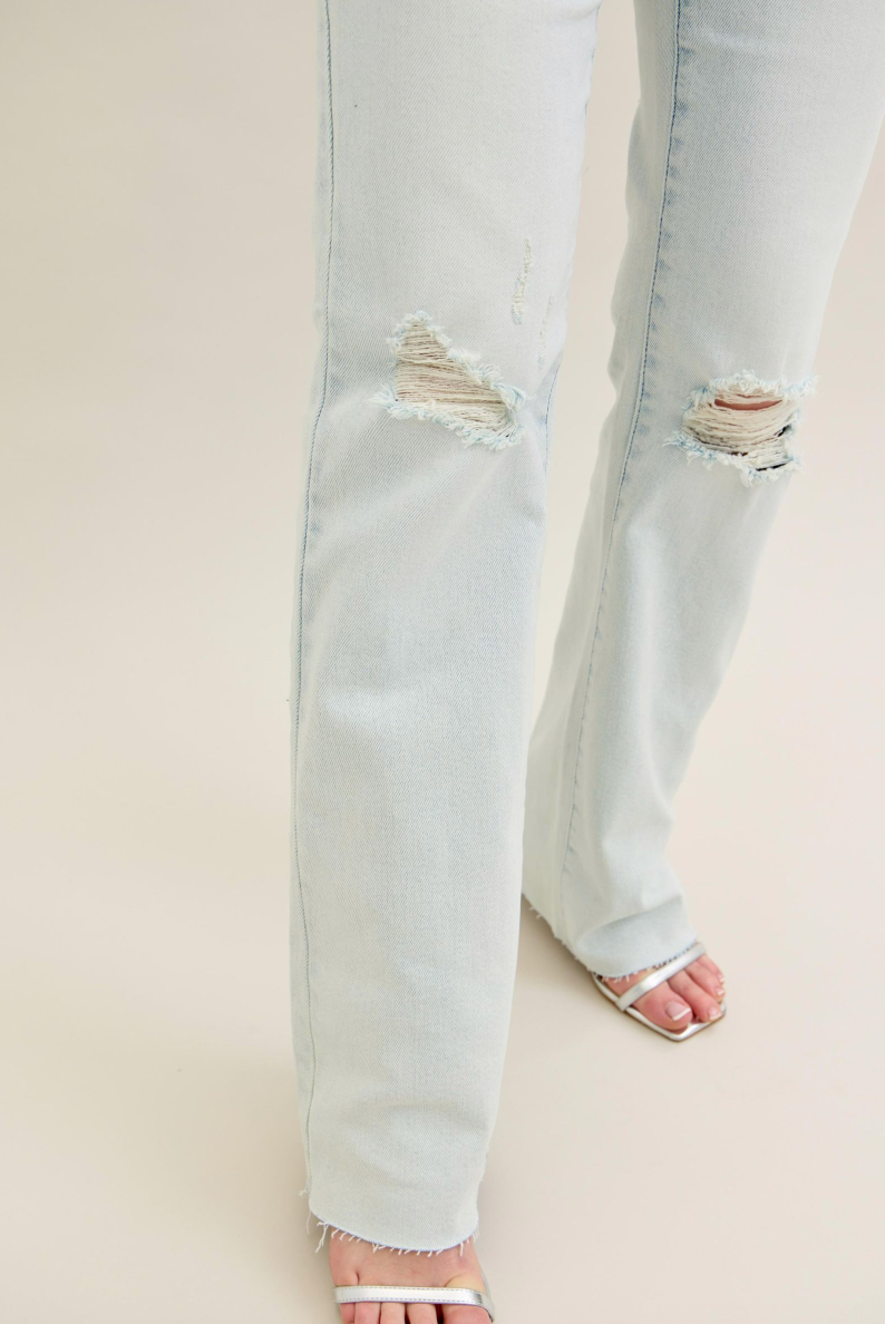 *FINAL SALE* Mid Rise Destroyed Fray Hem Bootcut Jeans