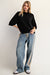 Black Textured Mock Neck Half Sleeve Top