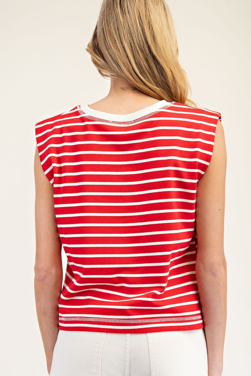 *FINAL SALE*Cherry Striped Sleeveless Round Neck Top