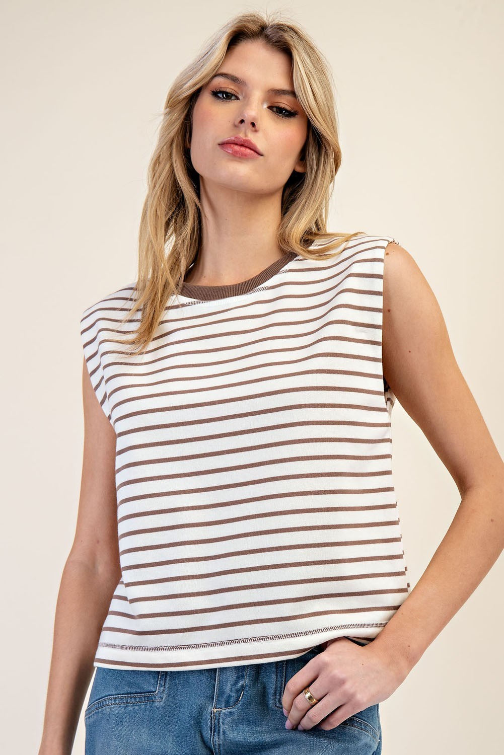 *FINAL SALE*Coco Striped Sleeveless Round Neck Top