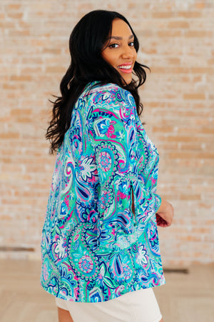 Willow Bell Sleeve Top in Emerald and Royal Paisley