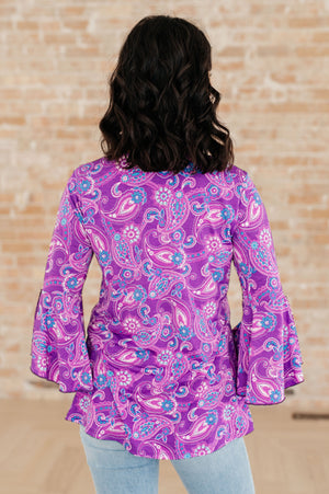 Willow Bell Sleeve Top in Lavender Paisley