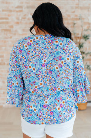 Willow Bell Sleeve Top in Retro Ditsy Floral