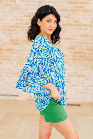 Willow Bell Sleeve Top in Royal Brushed Multi