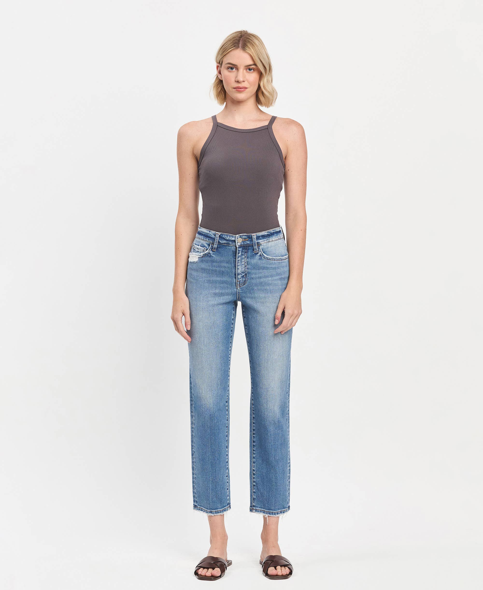 Lauren High Rise Tapered Straight Jeans