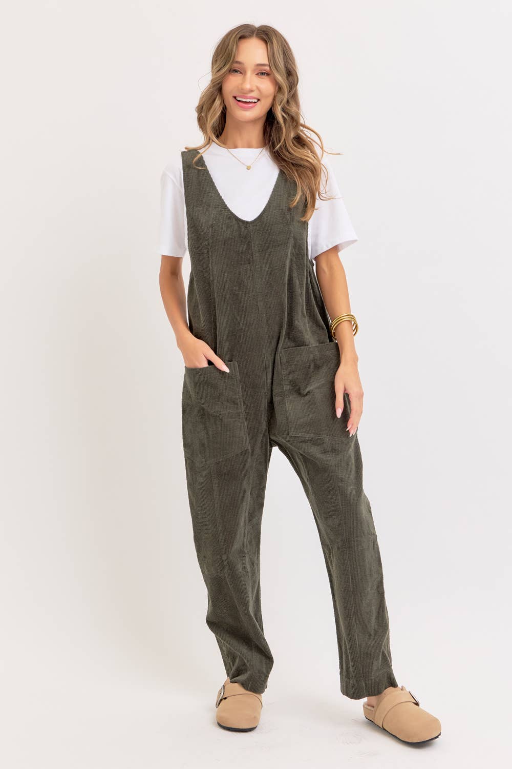 Olive Corduroy Overalls