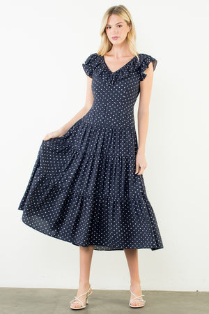 Flutter Sleeve Polka Dot Midi Dress