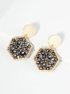 Faceted Glass Beads Hexagon Drop Dangle Earrings: Emerald