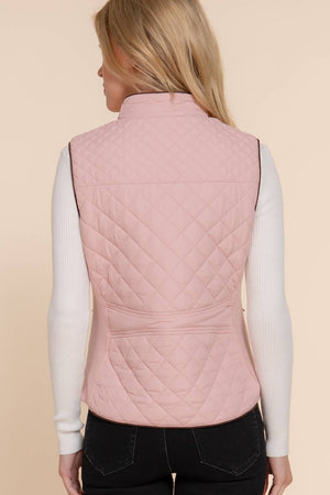 Pink Suede Piping Detail Rib Quilted Vest