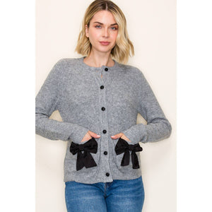 Grey Bow Accent Sweater