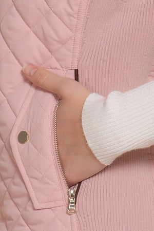 Pink Suede Piping Detail Rib Quilted Vest