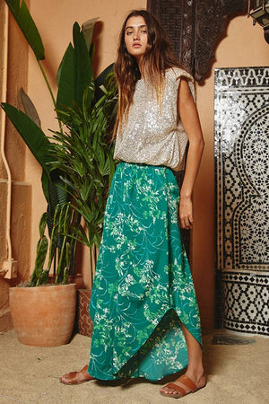 Green Soft Smocked Waistband Wide Leg Pants