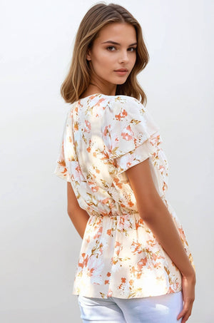 Ditsy Floral V-neck Flutter Sleeve Top