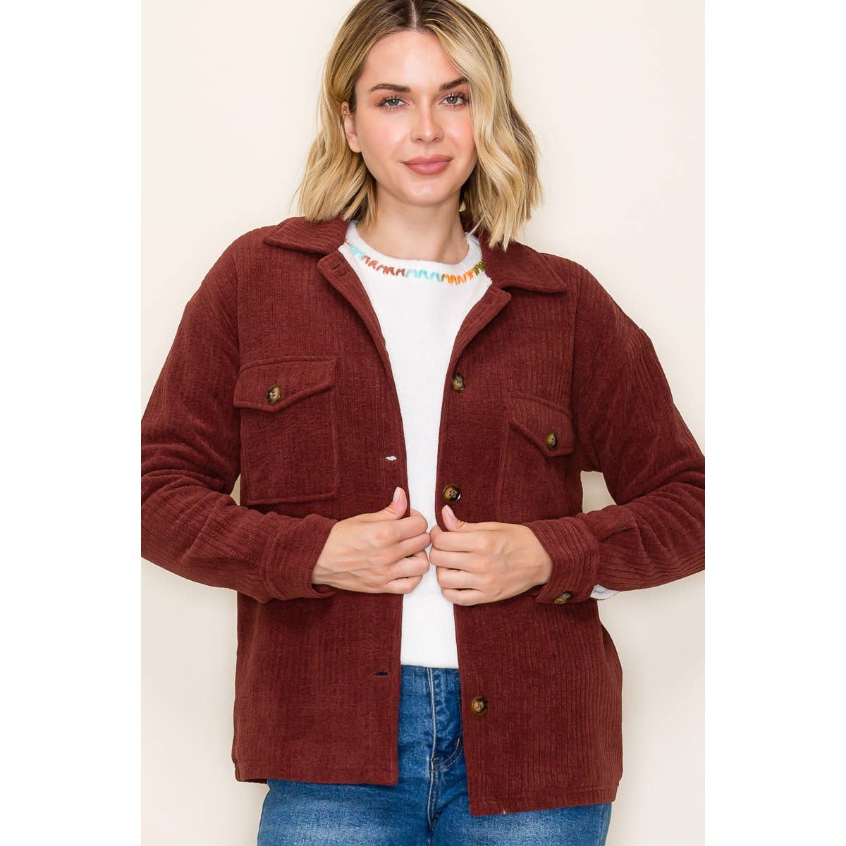Burgundy Fur Lined Corduroy Jacket