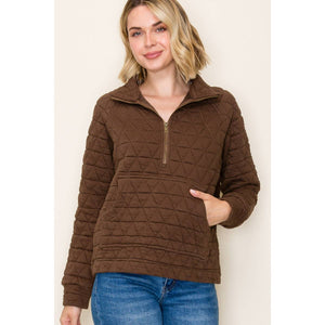 Brown Half Zip Quilted Sweatshirt