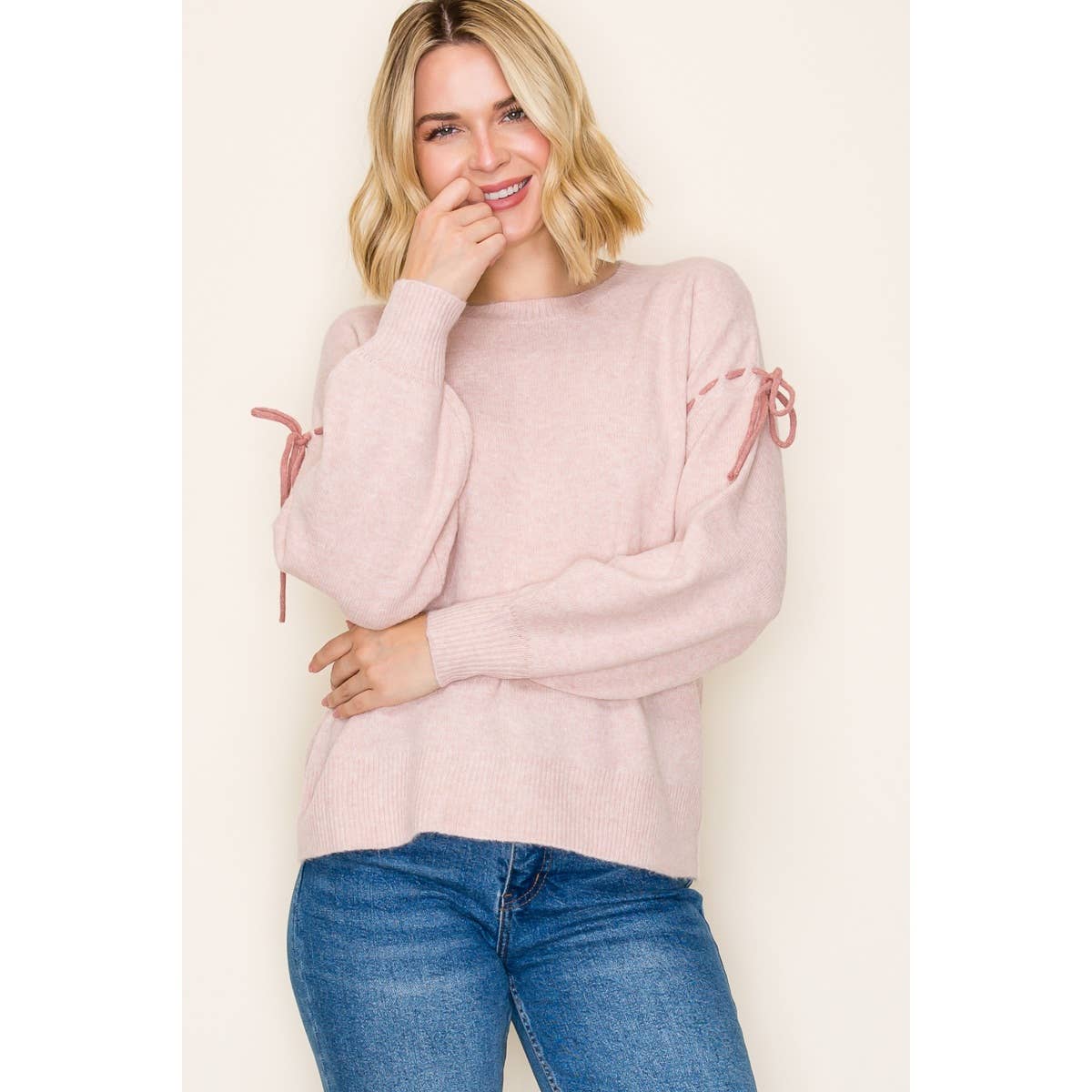 Blush Bow Tie Sleeve Sweater