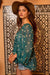 Green Floral Print Lurex Chiffon Blouse Top