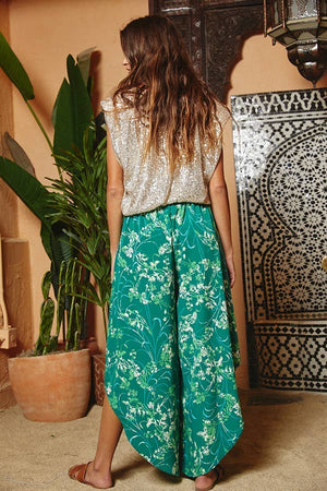 Green Soft Smocked Waistband Wide Leg Pants
