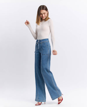 Tie Waist Wide Leg Jeans