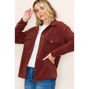 Burgundy Fur Lined Corduroy Jacket
