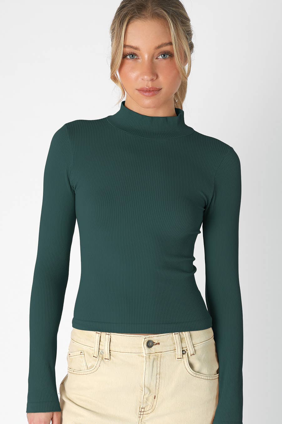 Stellar Ribbed Mock Neck Top