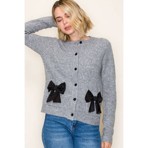 Grey Bow Accent Sweater