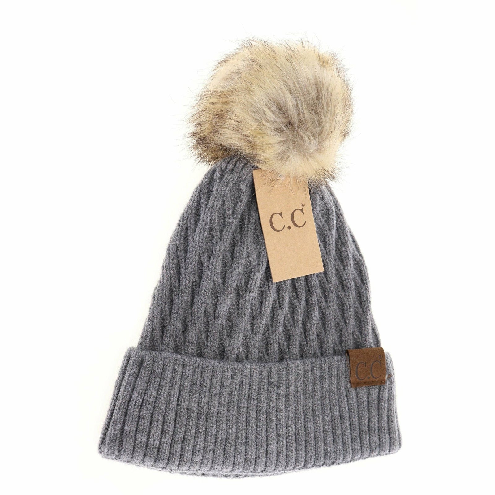 *FINAL SALE* Dark Grey Solid Honey Comb Pom  Beanie