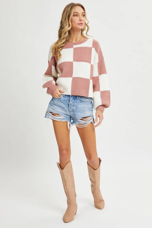 Mauve Checkered Sweater