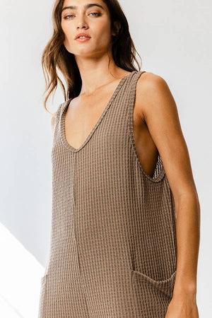 Mocha Tank Textured Knit Jumpsuit With Pockets