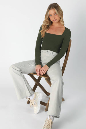 Kombu Green Square Neck Ls Top