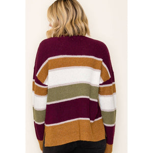 Wine & Camel Striped Sweater