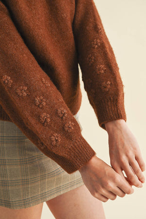 Mocha Floral Knit Puff Sleeve Sweater