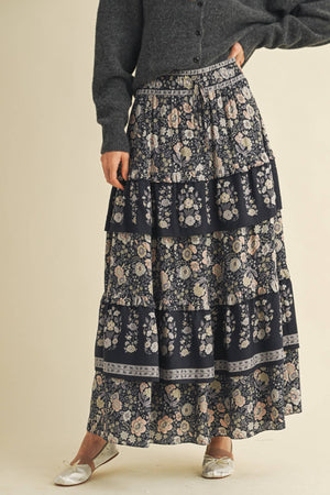 Black Tiered Floral Skirt