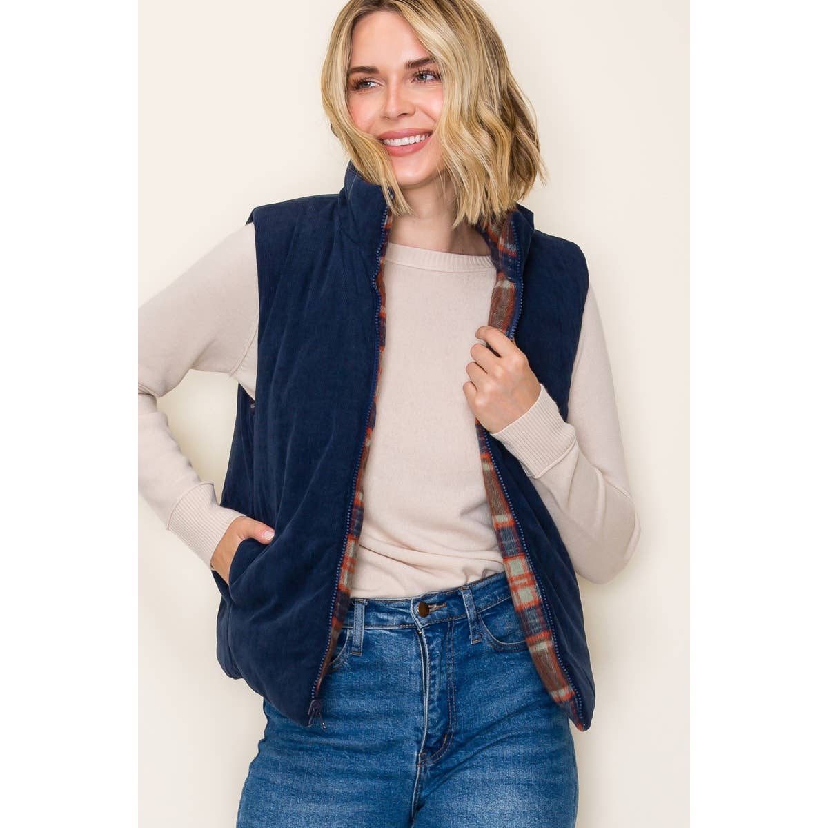 Corduroy & Plaid Reversible Vest