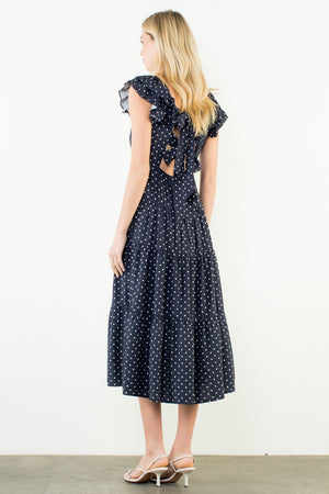 Flutter Sleeve Polka Dot Midi Dress
