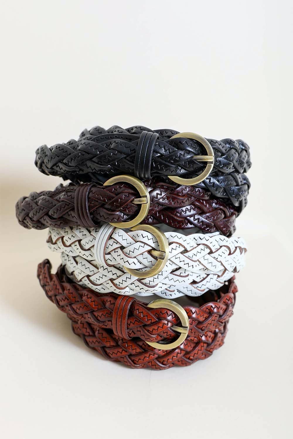 *FINAL SALE* Leather Braided Skinny Belt: White