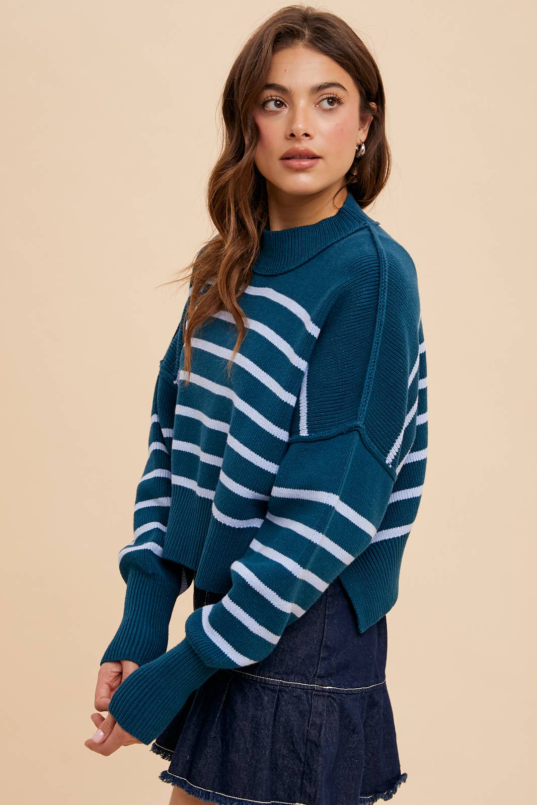 Emerald Striped Crop Sweater