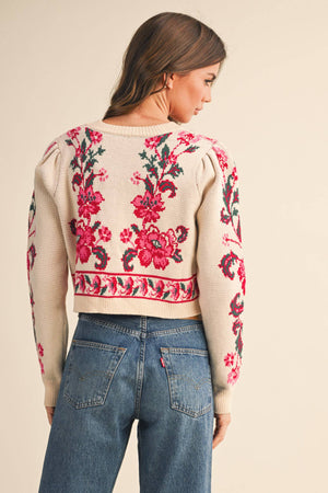 Cream Floral Tie Sweater