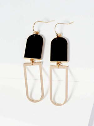 Geometric Enamel Dangle Drop Earrings: Light Grey